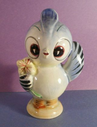 Unique Vintage Anthropomorphic Blue Bird Salt Or Pepper Shaker Ceramic Figurine