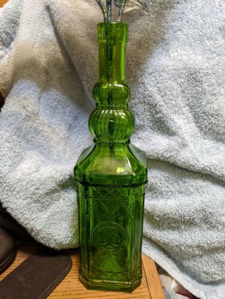 Square Vintage - Style Glass Bottle With Cork Stopper 12 X 3.  125 In.  Green/clear