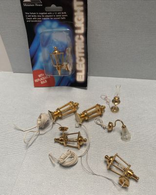 Dollhouse Miniature Vintage Brass Lamps Lanterns Sconces Nos 7 Total