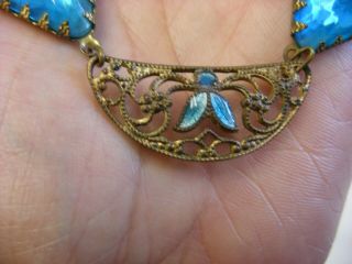 Antique Vtg Art Deco Enameled Blue Stones/Glass Necklace 1026 3