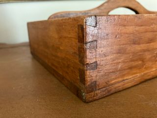 Antique Primitive Wooden Knife Box Cutlery Carrier Utensil Square Nails Dovetail 3