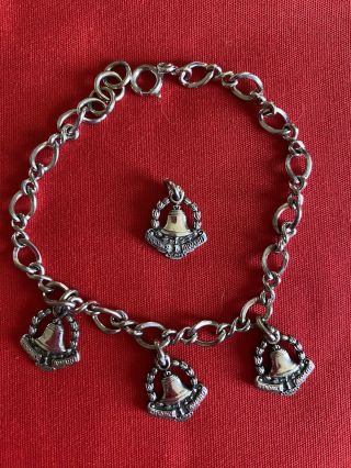 Vintage Sterling Silver Bell System Telephone Charm Bracelet W/ 4 Charms