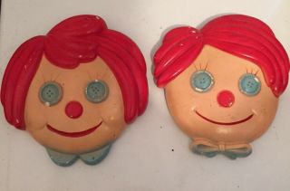 Vintage Chalkware Raggedy Ann And Andy Wall Plaque Set Of Two Miller Studio 1976