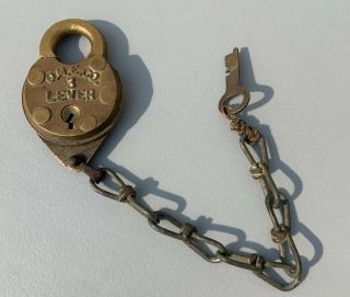 Vintage O.  M.  E.  Co.  3 Lever Brass Padlock Lock Key Antique