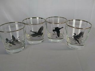 Richard Bishop Vintage Waterfowl Barware Set Of 4 Low Ball/ Rocks Glasses