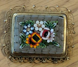 Vintage Italian Micromosaic Pin Floral Inlaid Stone