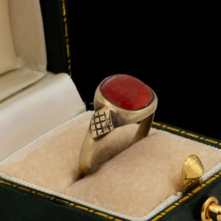 Antique Vintage Art Nouveau 9k Rose Gold Red Onyx Geometric Band Ring Sz 6.  25