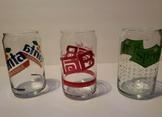 Luminarc Coca - Cola 16 - Oz.  Vintage Can Glasses Set Of 3 Tab,  Sprite,  Fanta