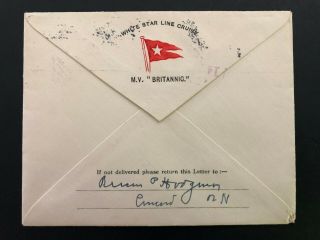 Mv Britannic - White Star Line | Envelope Posted Onboard With Paquebot Postmark