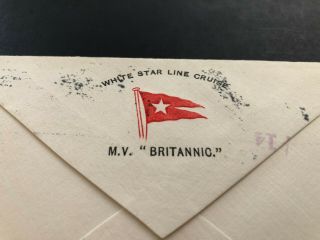 MV BRITANNIC - WHITE STAR LINE | Envelope Posted Onboard with Paquebot Postmark 2