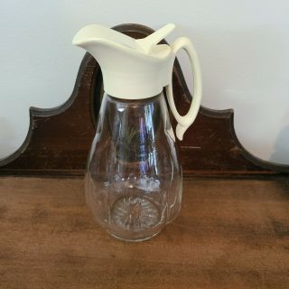 Vintage Syrup Dispenser Pitcher Clear Glass Plastic Top