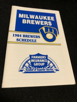 1984 Milwaukee Brewers Baseball Pocket Schedule Farmers Insurance Group Version