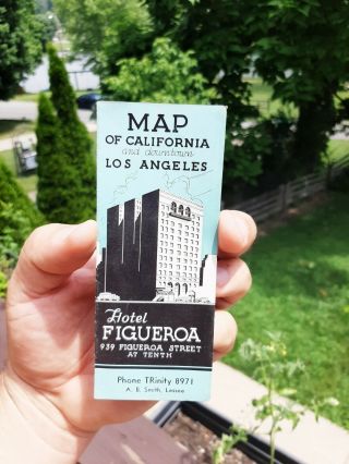 Vintage Map Of California And Downtown Los Angeles Hotel Figueroa Promo Giveaway