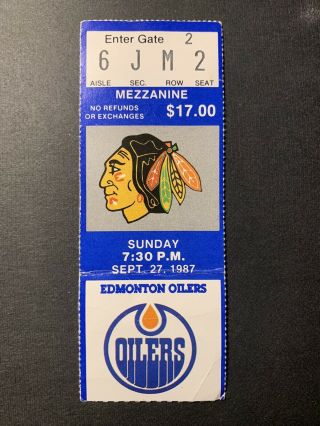 9/27/87 Nhl Chicago Blackhawks Ticket Stub Vs Edmonton Oilers Gretzky Messier