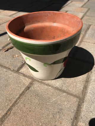 Vintage Stangl Pottery Hand Painted Red Rose With Green Planter Pot 3
