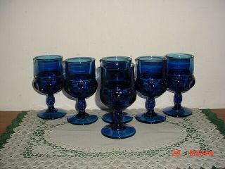 6 - Pc Kings Crown " Cobalt Blue " Glass 5 3/4 " Goblets/pedestal/original/free Ship