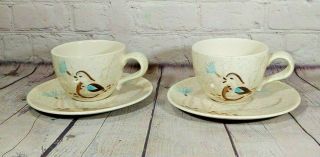 Vintage Red Wing Pottery Hand Painted Bob White Quail Bird Cup & Saucer Set