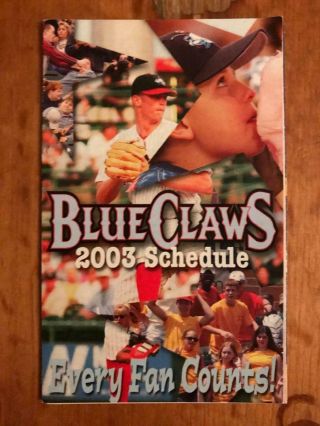 2003 Lakewood Blueclaws Baseball Pocket Schedule