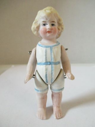 Antique German Bisque Jointed Little Girl Doll 3 1/2 Inches Tall