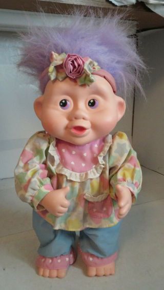 Vintage Magic Troll Doll Baby Vanessa 13 " Jointed Purple Hair Eyes Applause 1991