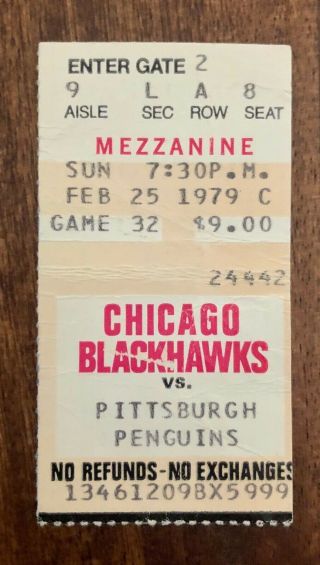 Nhl Pittsburgh Penguins Vs Chicago Black Hawks Ticket Stub - February 25,  1979