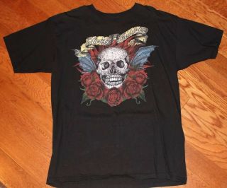 Harley Davidson Las Vegas Skull With Roses And Wings Black Graphic T - Shirt
