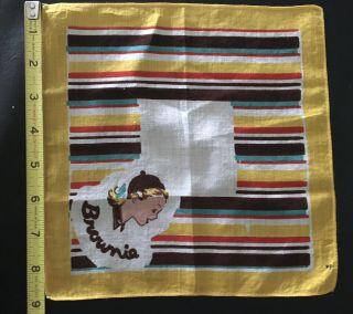 Vintage Brownie Girl Scout Hankie Handkerchief - Stripe - Pin 2 DAISY FLOWERS 1952 2