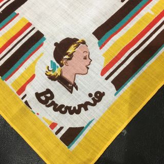 Vintage Brownie Girl Scout Hankie Handkerchief - Stripe - Pin 2 DAISY FLOWERS 1952 3