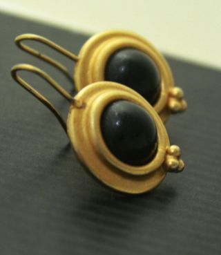 Vintage Signed Carolee Black Onyx Classic Gold Tone Dangle Earrings Pierced