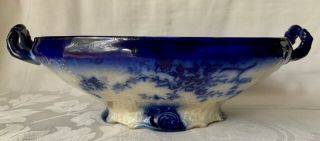 C1893 Antique La Belle Flow Blue Handled Oval Serving Bowl,  Wheeling Pottery