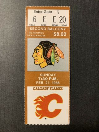 2/21/88 Nhl Chicago Blackhawks Ticket Stub Vs Calgary Flames - Brett Hull Goal