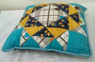 Vintage Handmade Vintage Quilted Patchwork Pillow 13 " Calico Green Handcrafted