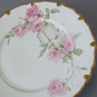 Antique Haviland Porcelain 8.  5 " Plate Baltimore Rose Pink Roses W Gilt Trim