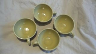 Vintage 4 Mid - Century Green Russel Wright Iroquois Casual China Flat Coffee Cups