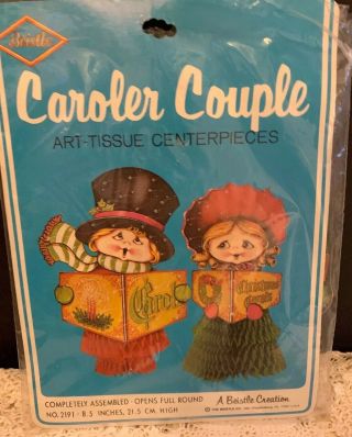 Vintage Beistle Christmas Caroler Couple Honeycomb Art Tissue Centerpieces
