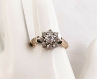 Antique English Sterling Silver & 9k Gold Crystal Cluster Cathedral Set Ring