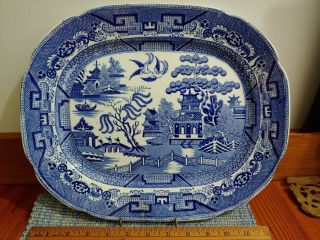 Vintage Antique Allerton Blue Willow Serving Platter Made In England 14” X 11 "