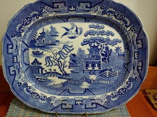 Vintage Antique Allerton Blue Willow Serving Platter Made in England 14” x 11 
