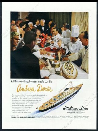 1953 Andrea Doria Ship Feast Photo & Art Italian Line Travel Vintage Print Ad