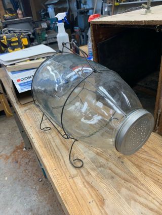 Vintage Glass Minnow Trap Jar 1 1/2 Hole W/ Box (nr)
