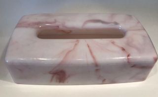 Vintage Long Tissue Box Cover Rose Pink & White Marble Design Plastic Marbleized