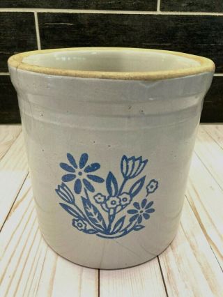 Vintage Stoneware Pottery Crock Blue Flowers 1 Gallon Country Farmhouse Pot USA 2