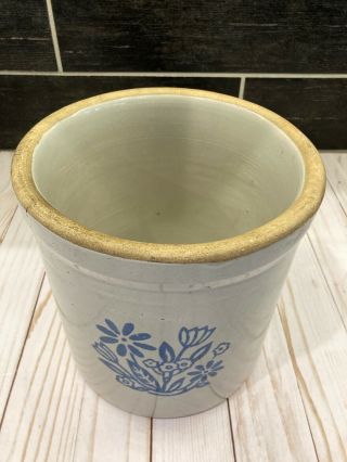 Vintage Stoneware Pottery Crock Blue Flowers 1 Gallon Country Farmhouse Pot USA 3