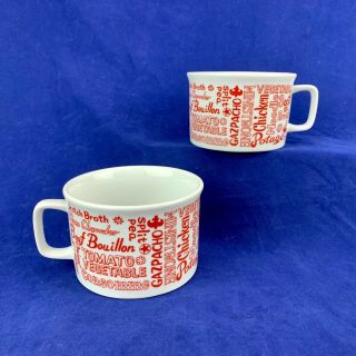 Vintage Seymour Mann,  Inc Soup White Red Letters Ceramic Handle Bowl Cups Set 2