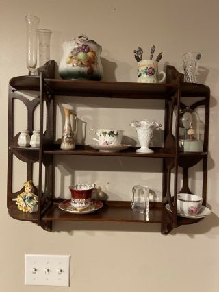 Vintage Wood Wall Tea Cup And Saucer Curio Display Shelf Folk Art