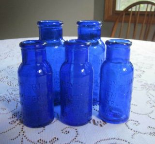 5 Antique Cobalt Blue Glass Bottles Bromo Seltzer Emerson Drug Co Baltimore
