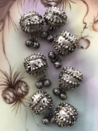 Antique Yemenite Jewish Mansuri Era Silver Filigree Beads - 23 Mm