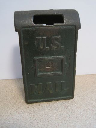 Antique Vintage Cast Iron U.  S.  Mail Mailbox Bank Green " Lift Up Missing " 4 - 3/4 "