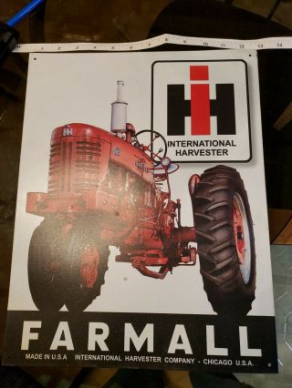 Farmall International Harvester Tractor Tin Metal Sign Wall Garage Barn Vintage