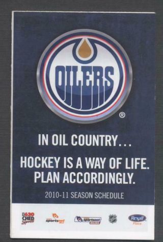 2010 - 11 Edmonton Oilers Nhl Hockey Pocket Schedule